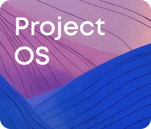 ProjectOS wordmark over pink, purple and blue wavy hills