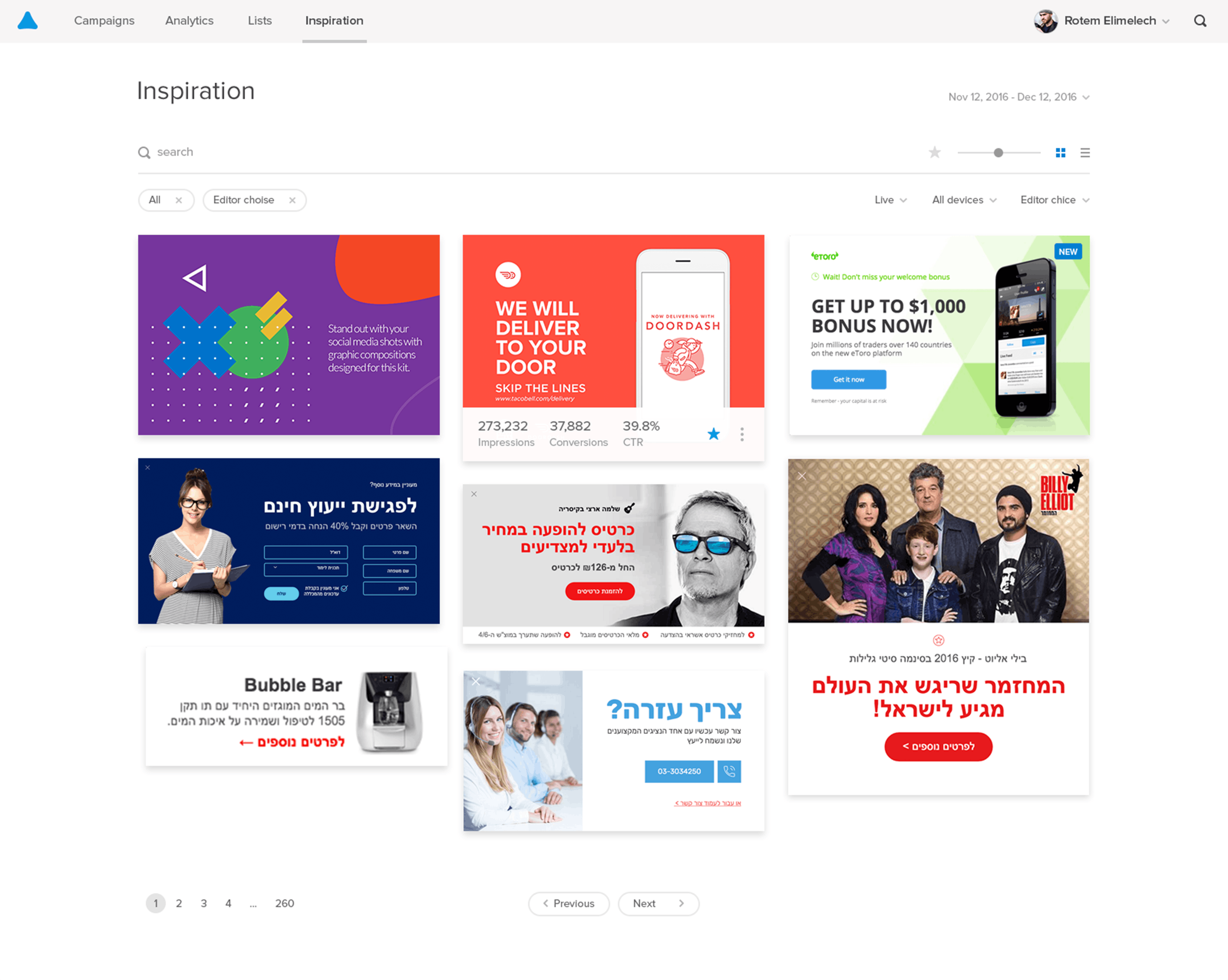 Adoric creative inspiration gallery of real popup and banner campaigns with CTR stats