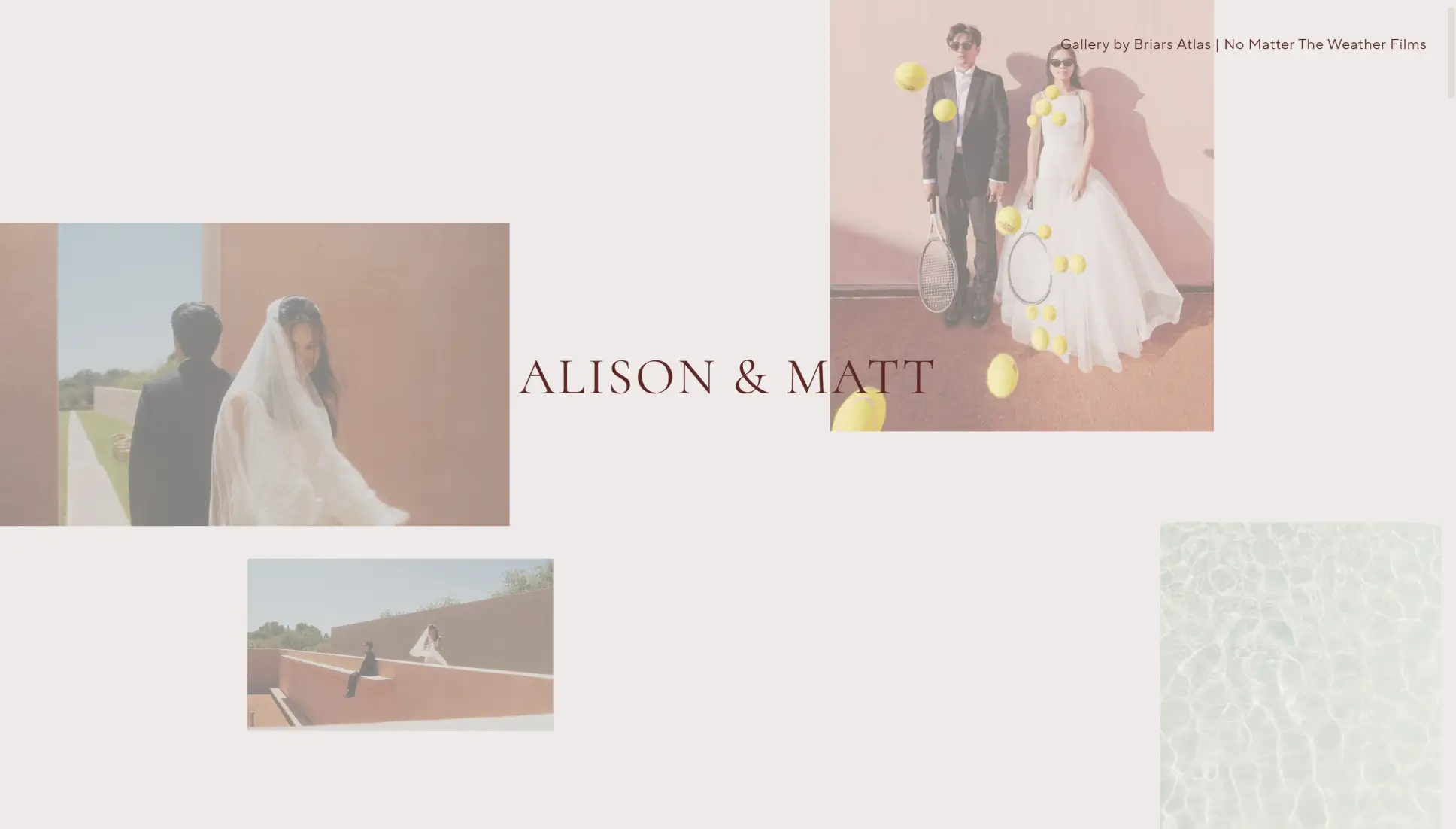 Ivory Pic-time gallery cover scattering four wedding photos around the Alison & Matt title