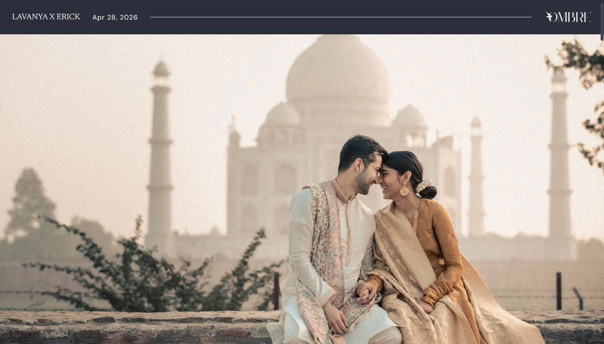 Pic-time gallery cover with a dark top bar over a full-bleed Taj Mahal photo